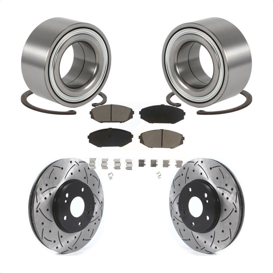 Front Wheel Bearing With Coated Drilled Slotted Disc Brake Rotors And Ceramic Pads Kit For 1999-2004 Honda Odyssey KBB-117689