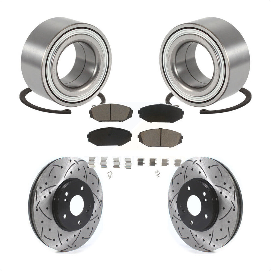 Front Wheel Bearing With Coated Drilled Slotted Disc Brake Rotors And Ceramic Pads Kit For 2001-2002 Acura MDX KBB-117690