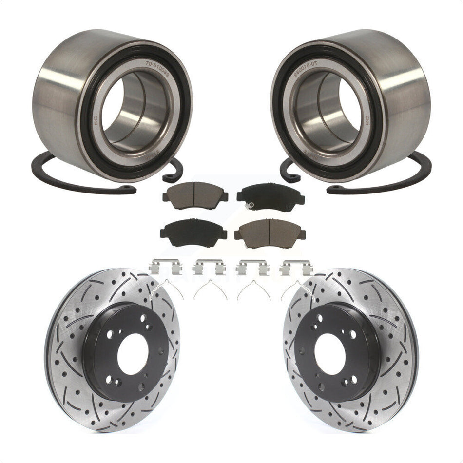 Front Wheel Bearing With Coated Drilled Slotted Disc Brake Rotors And Ceramic Pads Kit For Honda Civic KBB-117692
