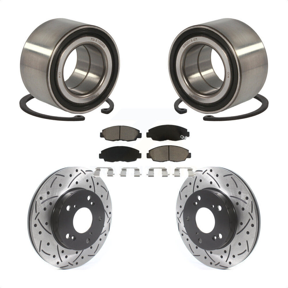 Front Wheel Bearing With Coated Drilled Slotted Disc Brake Rotors And Ceramic Pads Kit For Honda Civic KBB-117694