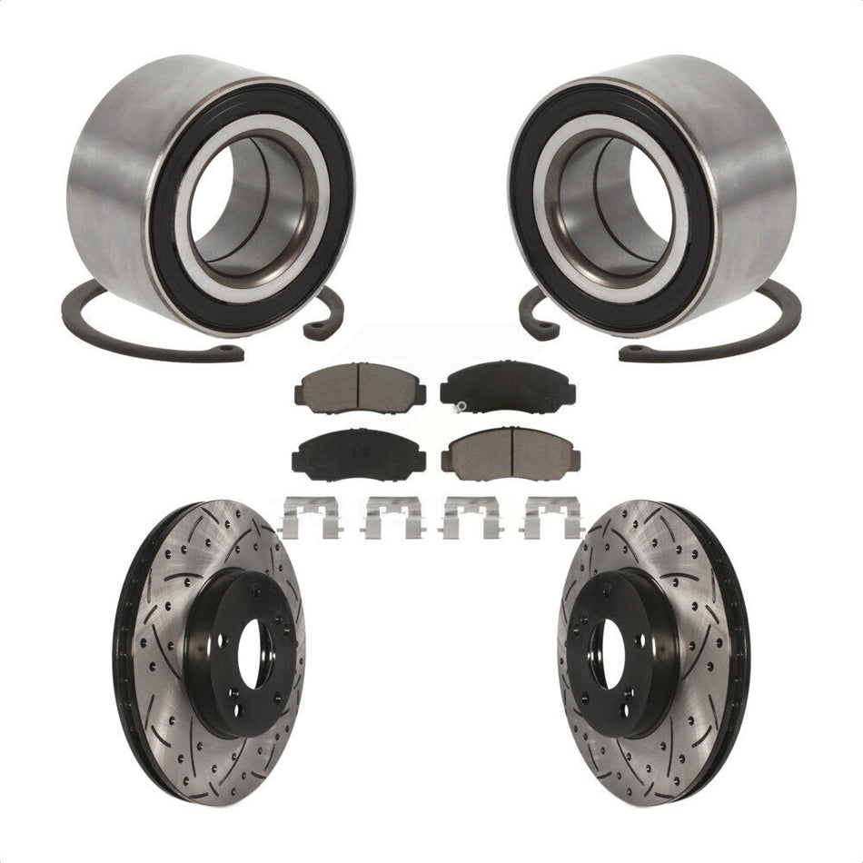 Front Wheel Bearing With Coated Drilled Slotted Disc Brake Rotors And Ceramic Pads Kit For Honda Accord Acura CSX KBB-117697