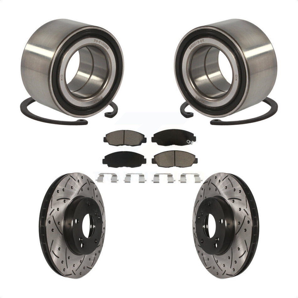 Front Wheel Bearing With Coated Drilled Slotted Disc Brake Rotors And Ceramic Pads Kit For 2011 Honda Civic GX KBB-117698