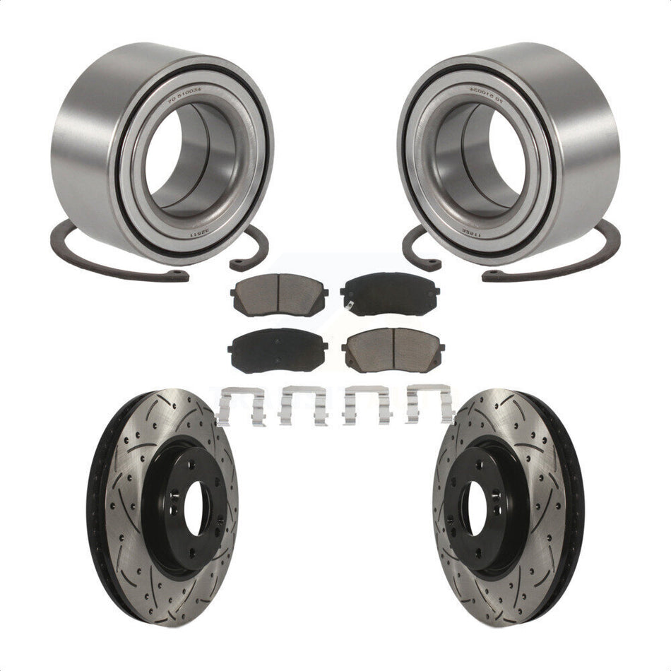 Front Wheel Bearing With Coated Drilled Slotted Disc Brake Rotors And Ceramic Pads Kit For Hyundai Tucson Kia Sportage KBB-117701
