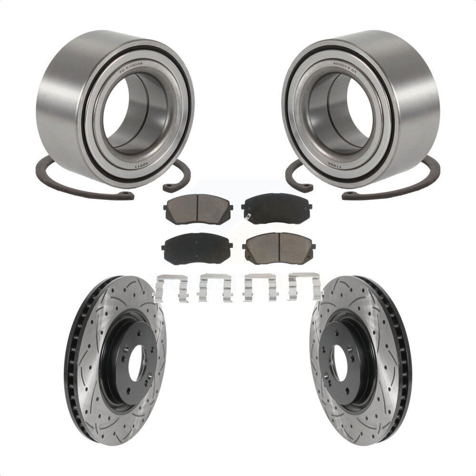 Front Wheel Bearing With Coated Drilled Slotted Disc Brake Rotors And Ceramic Pads Kit For 2014 Kia Cadenza To 05 19 2013 KBB-117705