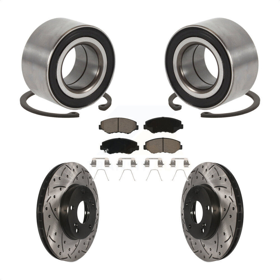 Front Wheel Bearing With Coated Drilled Slotted Disc Brake Rotors And Ceramic Pads Kit For Honda Accord Element KBB-117710