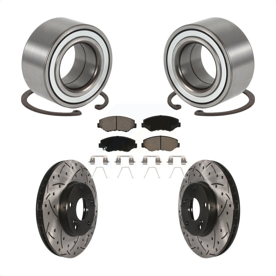 Front Wheel Bearing With Coated Drilled Slotted Disc Brake Rotors And Ceramic Pads Kit For Honda Element KBB-117718