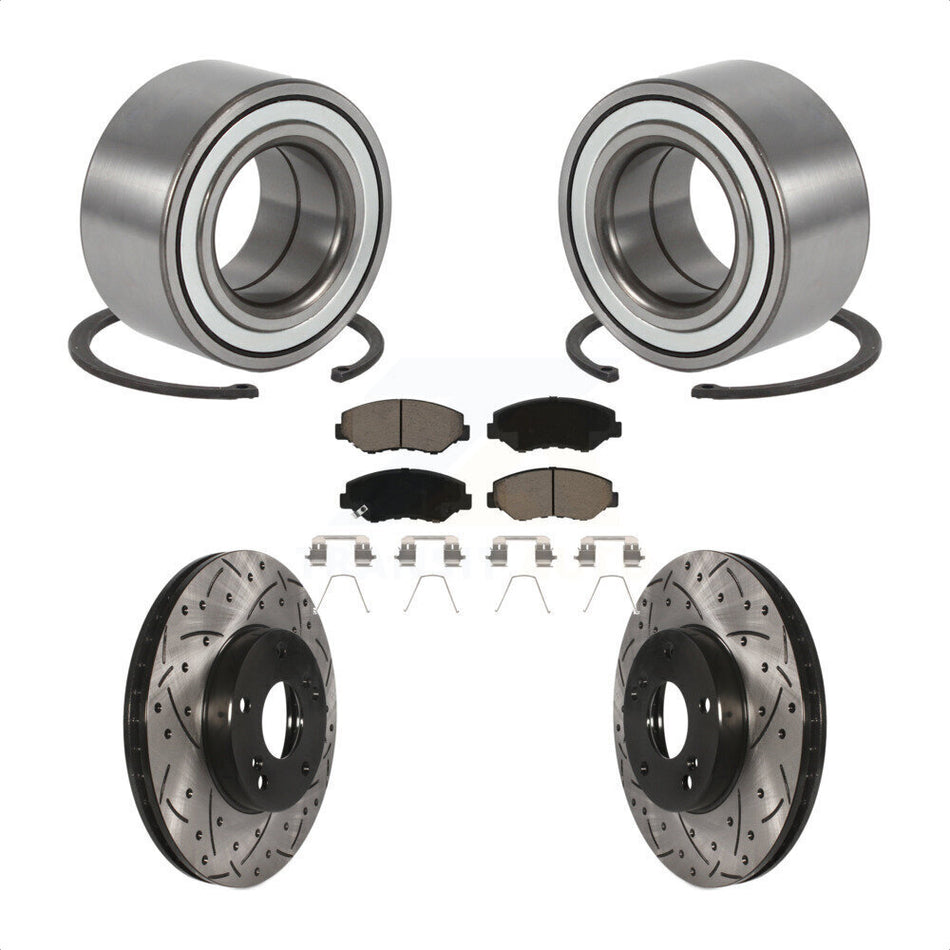 Front Wheel Bearing With Coated Drilled Slotted Disc Brake Rotors And Ceramic Pads Kit For Honda Element KBB-117719