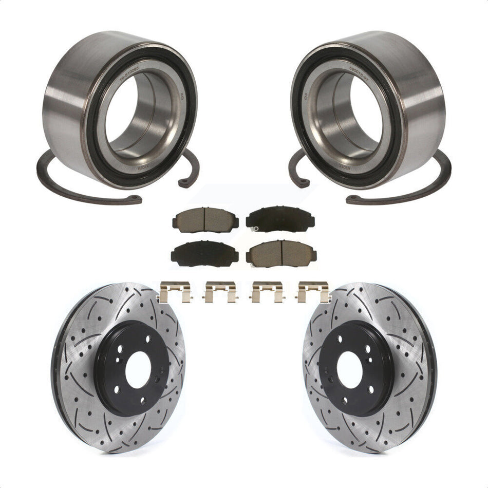 Front Wheel Bearing With Coated Drilled Slotted Disc Brake Rotors And Ceramic Pads Kit For Honda Accord Acura TSX KBB-117722