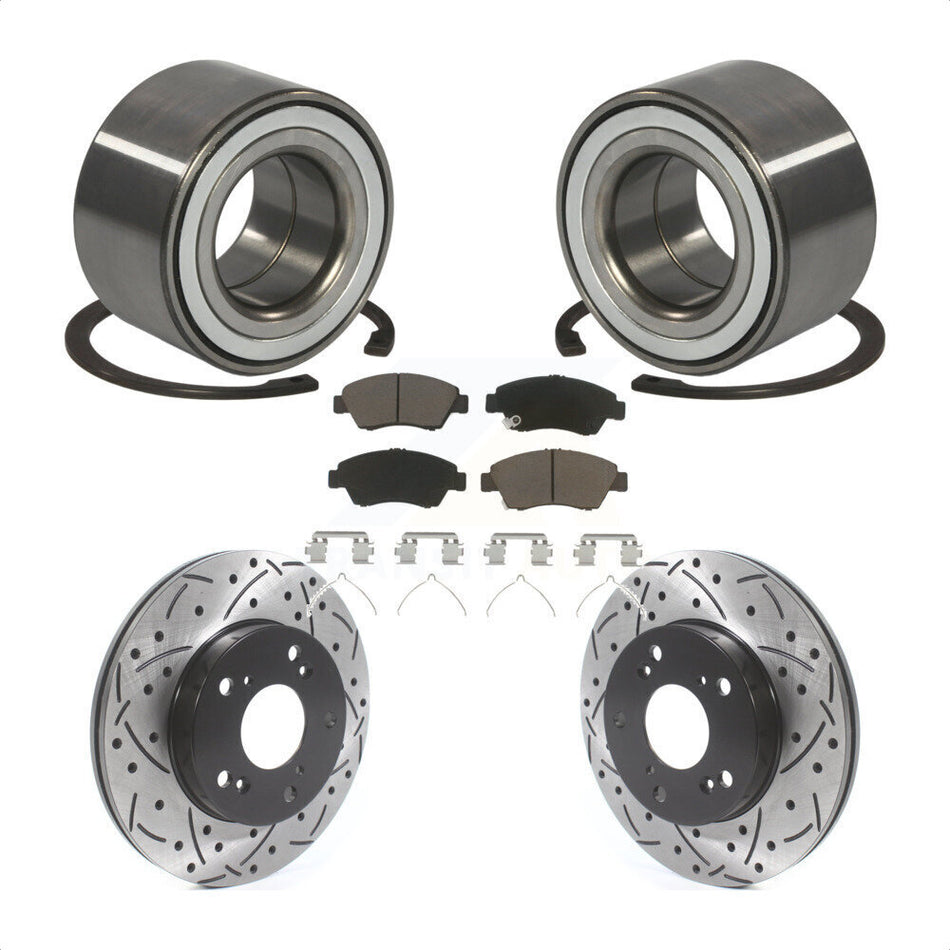 Front Wheel Bearing With Coated Drilled Slotted Disc Brake Rotors And Ceramic Pads Kit For 2011-2015 Honda CR-Z KBB-117726