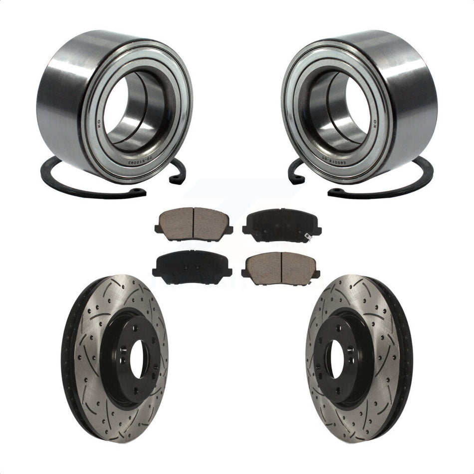 Front Wheel Bearing Drill Slot Brake Rotor Pads Kit For Kia Forte Forte5 Hyundai Veloster KBB-117728