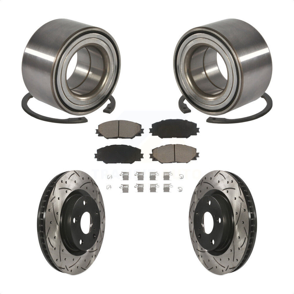 Front Wheel Bearing With Coated Drilled Slotted Disc Brake Rotors And Ceramic Pads Kit For 2017-2018 Toyota Corolla iM KBB-117732
