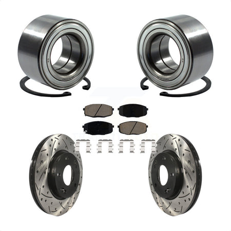 Front Wheel Bearing Coated Drilled Slotted Disc Brake Rotor & Pads Kit For Kia Soul Forte KBB-117734