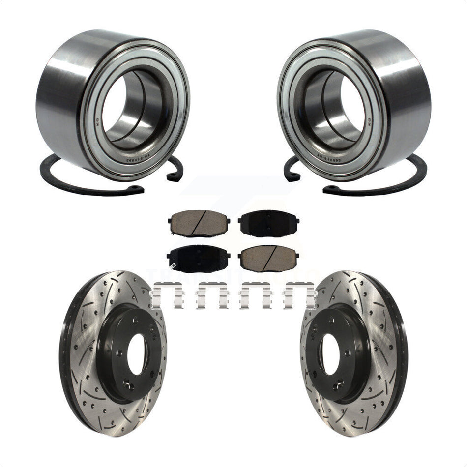 Front Wheel Bearing Coated Drilled Slotted Disc Brake Rotor & Pads Kit For Kia Soul Forte KBB-117734