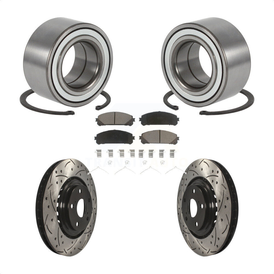 Front Wheel Bearing With Coated Drilled Slotted Disc Brake Rotors And Ceramic Pads Kit For Toyota Highlander Sienna Lexus RX350 RX450h KBB-117741