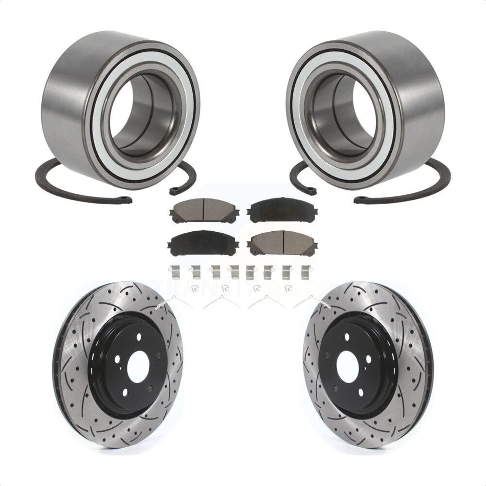 Front Wheel Bearing With Coated Drilled Slotted Disc Brake Rotors And Ceramic Pads Kit For 2016 Lexus RX350 KBB-117742