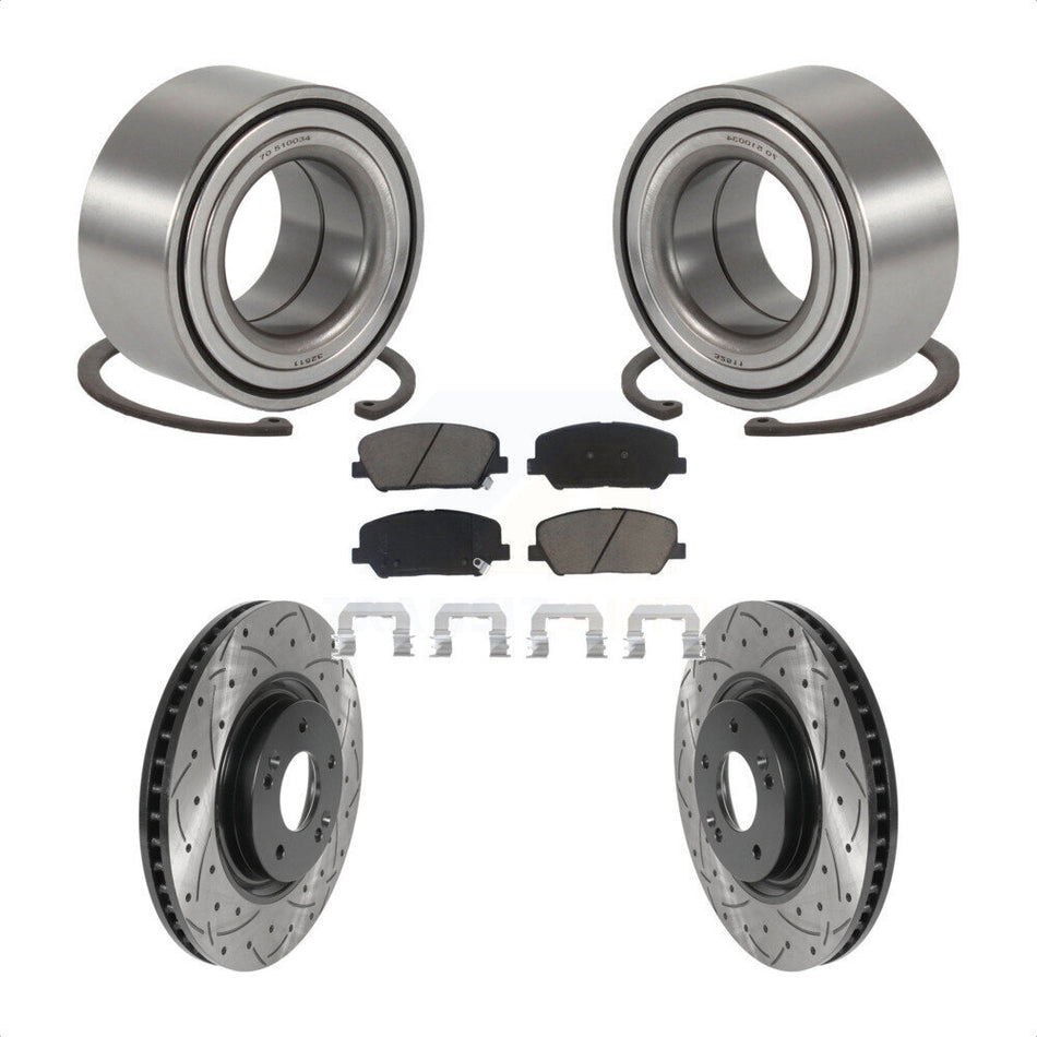 Front Wheel Bearing With Coated Drilled Slotted Disc Brake Rotors And Ceramic Pads Kit For 2011-2013 Kia Optima 2.0L KBB-117757