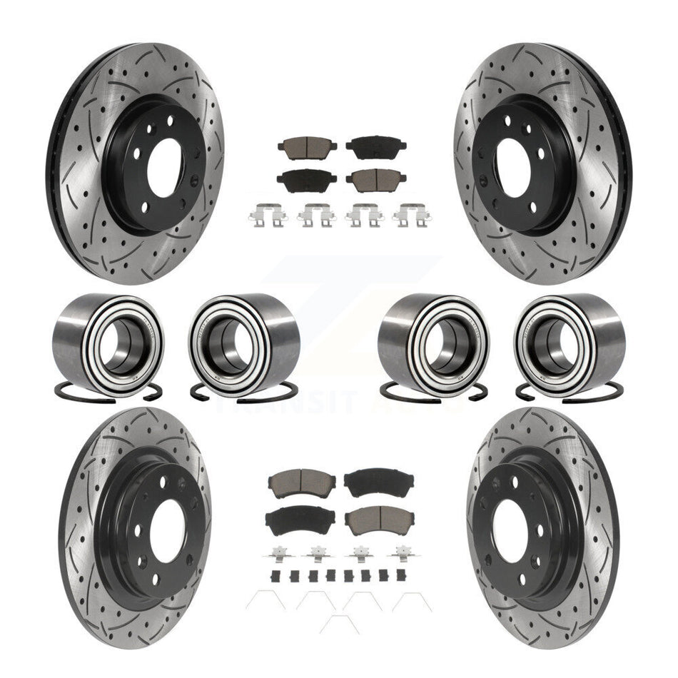 Front Rear Wheel Bearings Coated Disc Brake Rotors And Ceramic Pads Kit (10Pc) For Ford Fusion Lincoln MKZ Mercury Milan KBB-117772