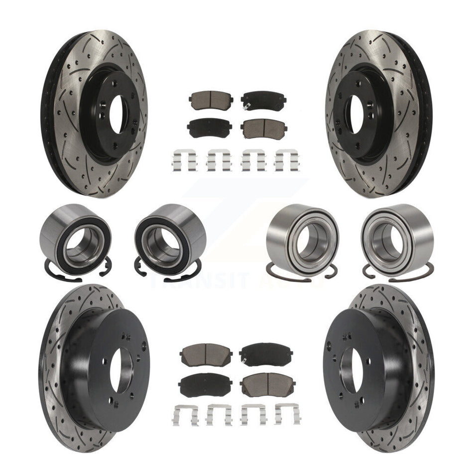Front Rear Wheel Bearings Coated Disc Brake Rotors And Ceramic Pads Kit (10Pc) For Hyundai Tucson Kia Sportage AWD KBB-117775