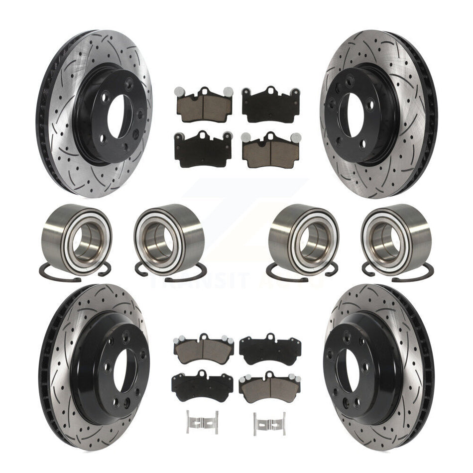 Front Rear Wheel Bearings Coated Disc Brake Rotors And Ceramic Pads Kit (10Pc) For Porsche Cayenne Volkswagen Touareg With 330mm Diameter Rotor KBB-117786