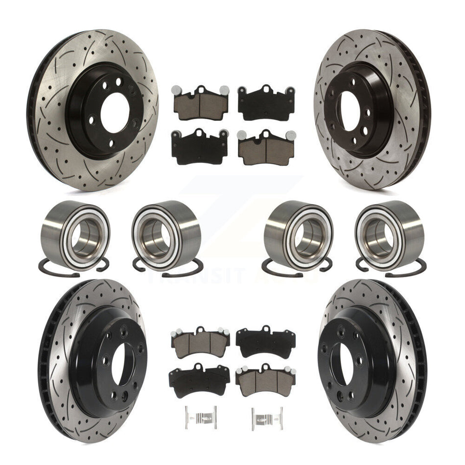Front Rear Wheel Bearings Coated Disc Brake Rotors And Ceramic Pads Kit (10Pc) For Audi Q7 Volkswagen Touareg KBB-117787