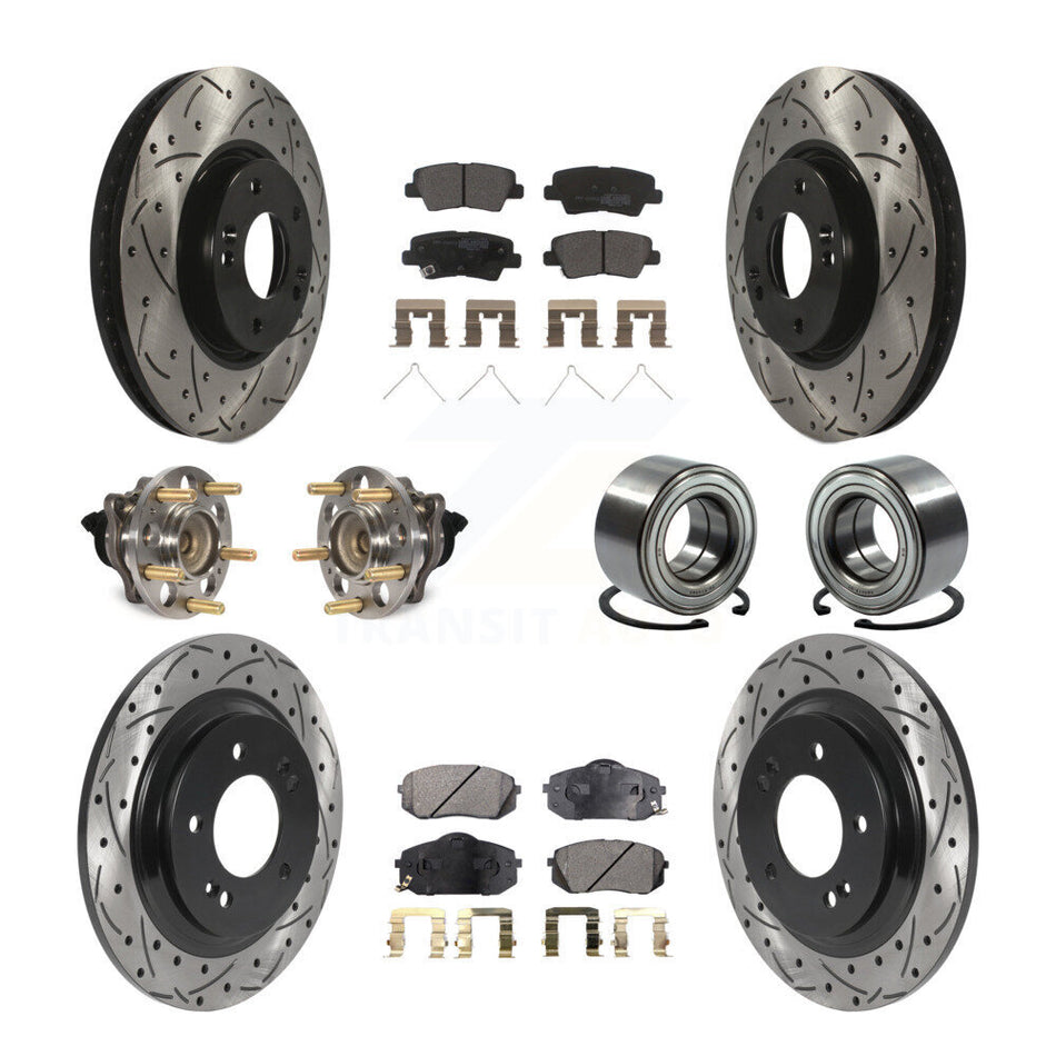 Front Rear Wheel Hub Bearings Assembly Coated Disc Brake Rotors And Semi-Metallic Pads Kit (10Pc) For 2016 Kia Soul EV From Chassis VIN #160921 KBB-117790