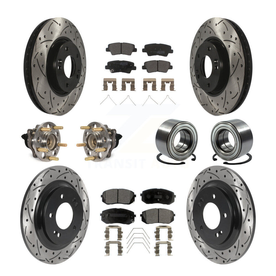 Front Rear Wheel Hub Bearings Assembly Coated Disc Brake Rotors And Semi-Metallic Pads Kit (10Pc) For 2017-2018 Kia Soul EV KBB-117791