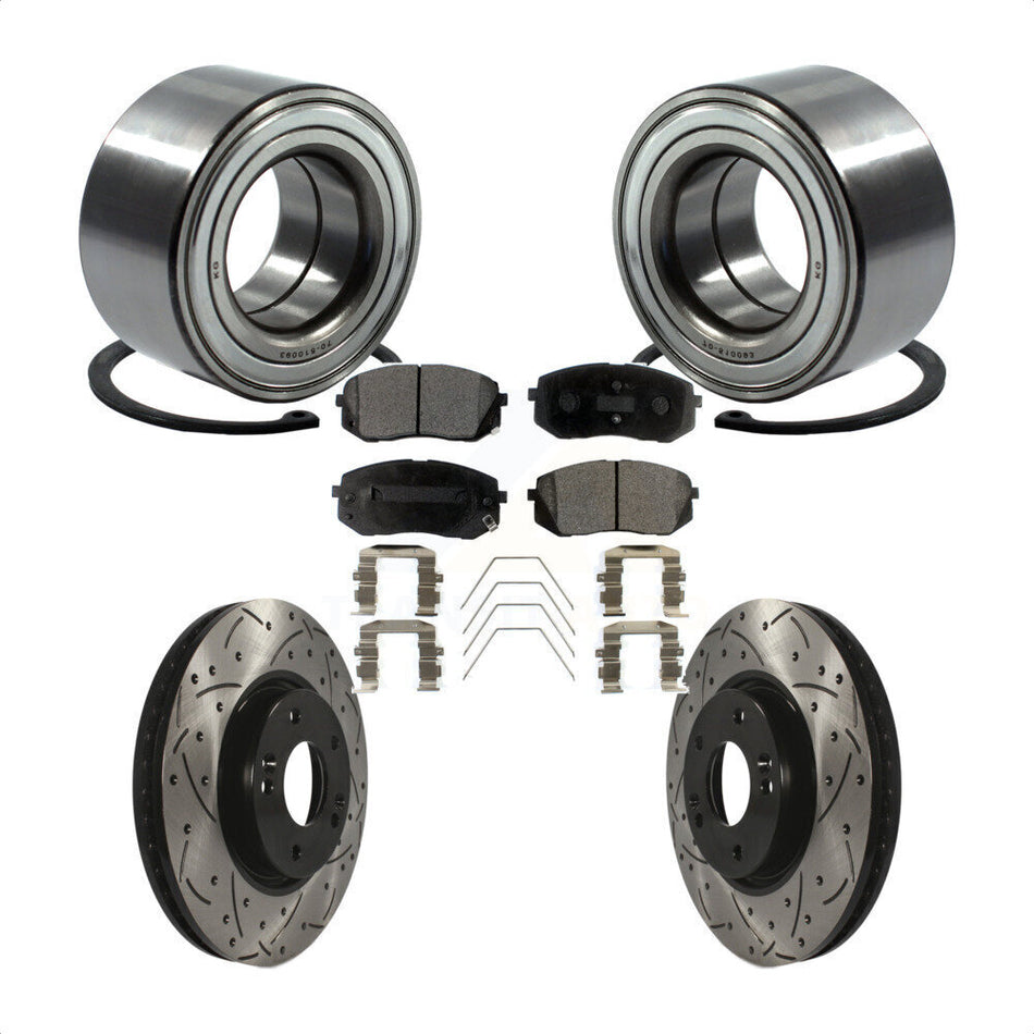 Front Wheel Bearing With Coated Drilled Slotted Disc Brake Rotors And Semi-Metallic Pads Kit For 2017-2019 Kia Soul EV KBB-117794