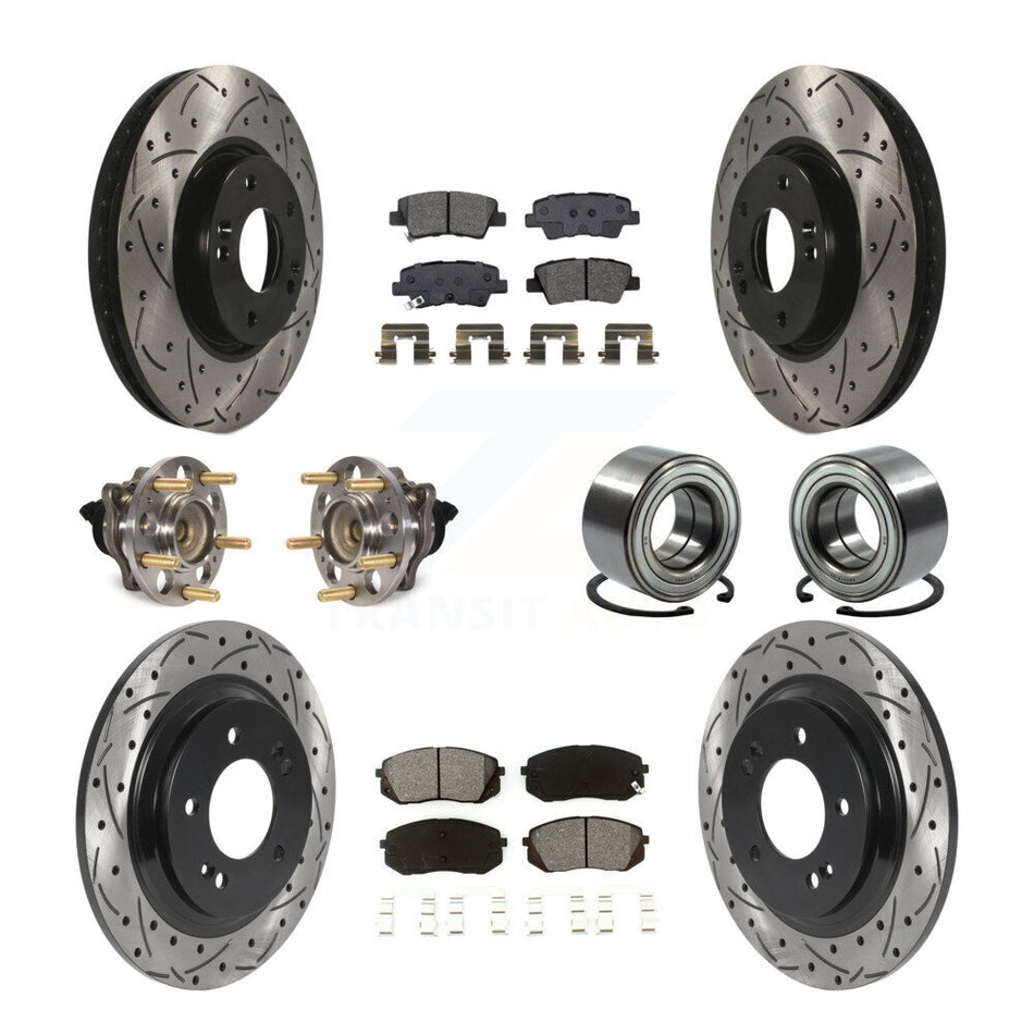 Front Rear Wheel Hub Bearing Coated Disc Brake Rotors And Pads Kit (10Pc) For Kia Soul EV KBB-117799
