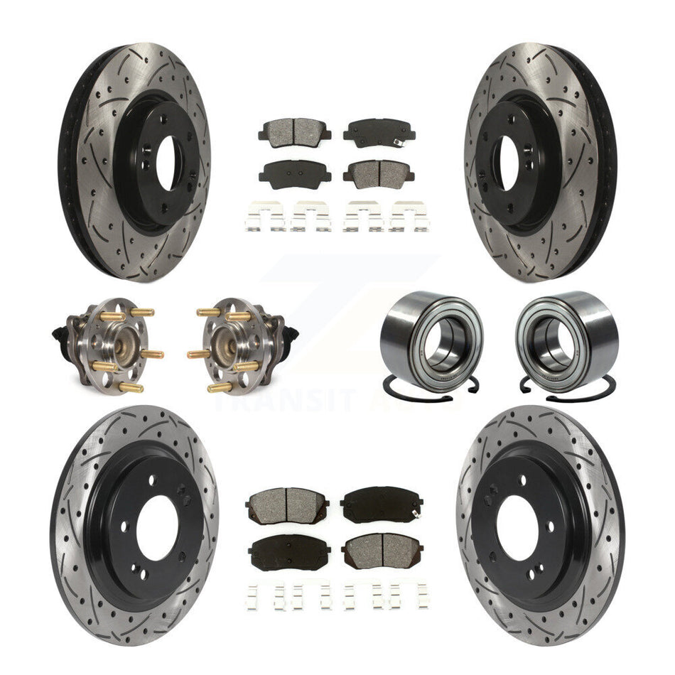 Front Rear Wheel Hub Bearings Assembly Coated Disc Brake Rotors And Semi-Metallic Pads Kit (10Pc) For Kia Soul EV KBB-117800
