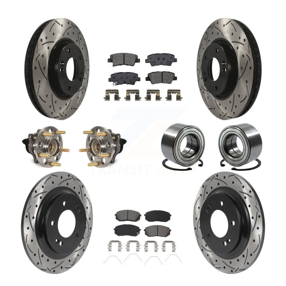 Front Rear Hub Bearing Coated Disc Brake Rotor & Pad Kit (10Pc) For 2017-2019 Kia Soul EV KBB-117801