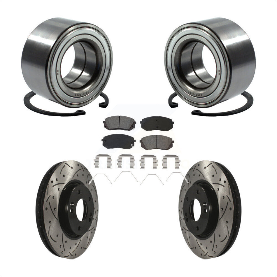 Front Wheel Bearing With Coated Drilled Slotted Disc Brake Rotors And Semi-Metallic Pads Kit For 2017-2019 Kia Soul EV KBB-117804