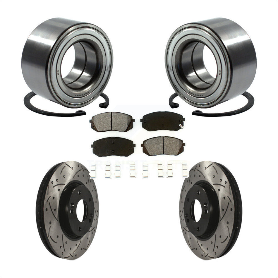 Front Wheel Bearing With Coated Drilled Slotted Disc Brake Rotors And Semi-Metallic Pads Kit For 2015-2016 Kia Soul EV KBB-117805