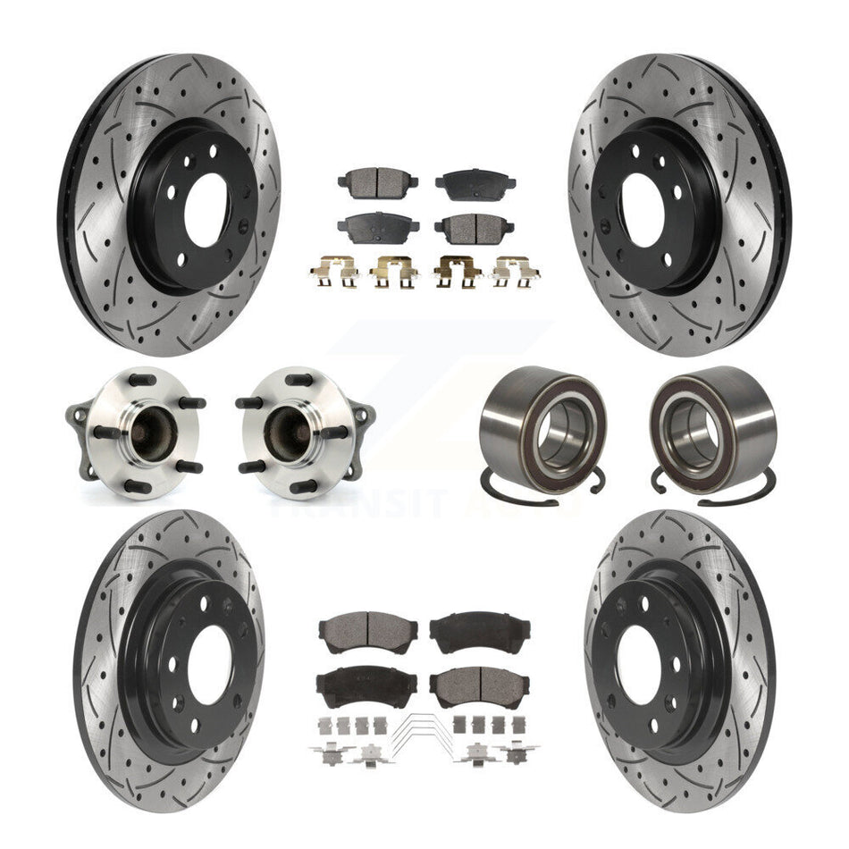Front Rear Wheel Hub Bearings Assembly Coated Disc Brake Rotors And Ceramic Pads Kit (10Pc) For 2009-2013 Mazda 6 2.5L KBB-117808