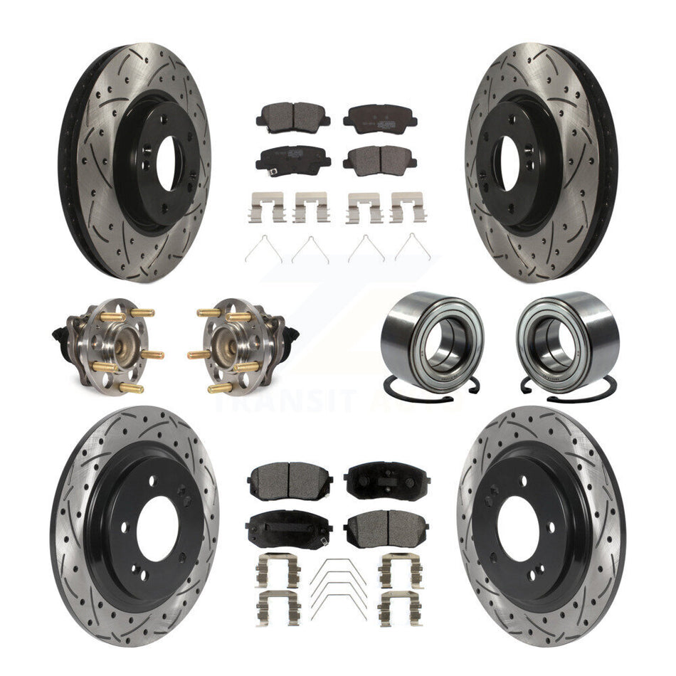 Front Rear Wheel Hub Bearings Assembly Coated Disc Brake Rotors And Ceramic Pads Kit (10Pc) For 2017-2018 Kia Soul EV KBB-117809