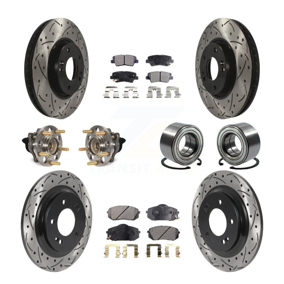 Front Rear Wheel Hub Bearings Assembly Coated Disc Brake Rotors And Ceramic Pads Kit (10Pc) For Kia Soul EV KBB-117810