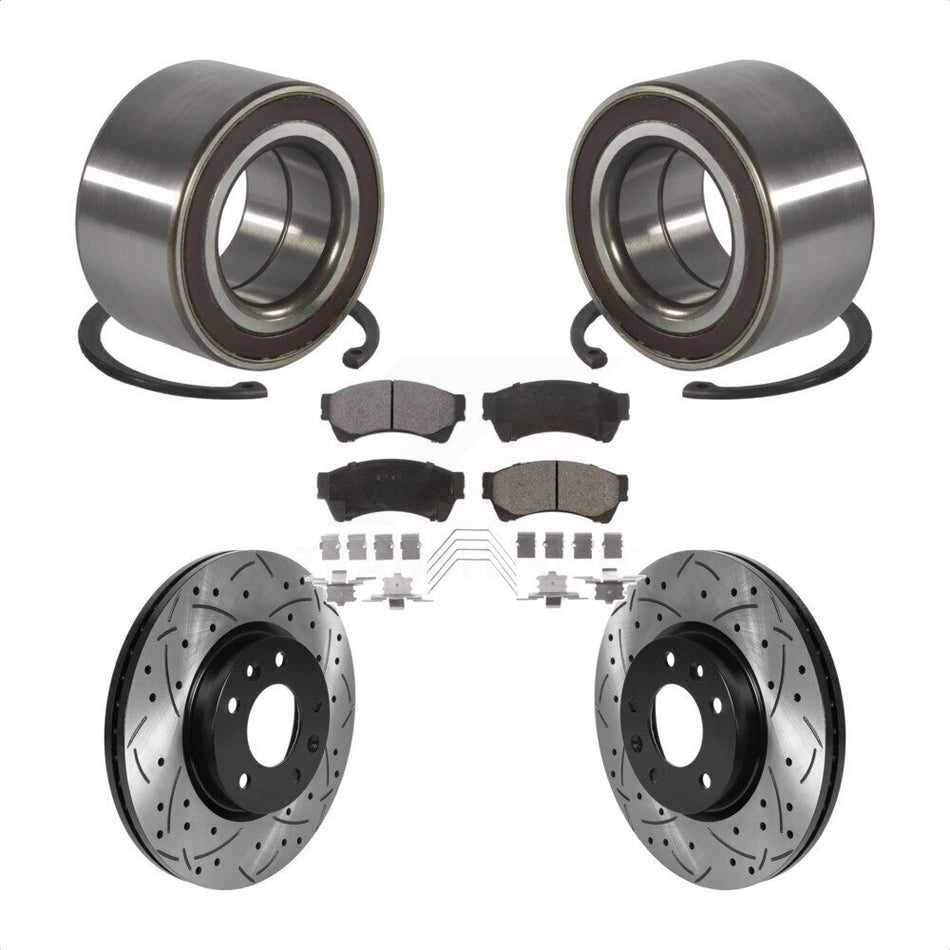 Front Wheel Bearing With Coated Drilled Slotted Disc Brake Rotors And Ceramic Pads Kit For 2009-2013 Mazda 6 2.5L KBB-117813
