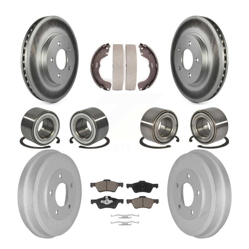 Front Rear Wheel Bearings Coated Disc Brake Rotors And Ceramic Pads Shoes Kit (10Pc) For Ford Escape Mercury Mariner Mazda Tribute KBB-117818