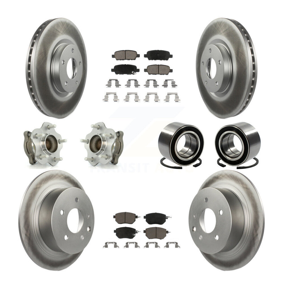 Front Rear Wheel Hub Bearings Assembly Coated Disc Brake Rotors And Ceramic Pads Kit (10Pc) For Nissan Altima Maxima KBB-117826