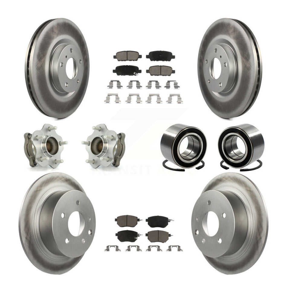 Front Rear Wheel Hub Bearings Assembly Coated Disc Brake Rotors And Ceramic Pads Kit (10Pc) For Nissan Altima Maxima KBB-117828