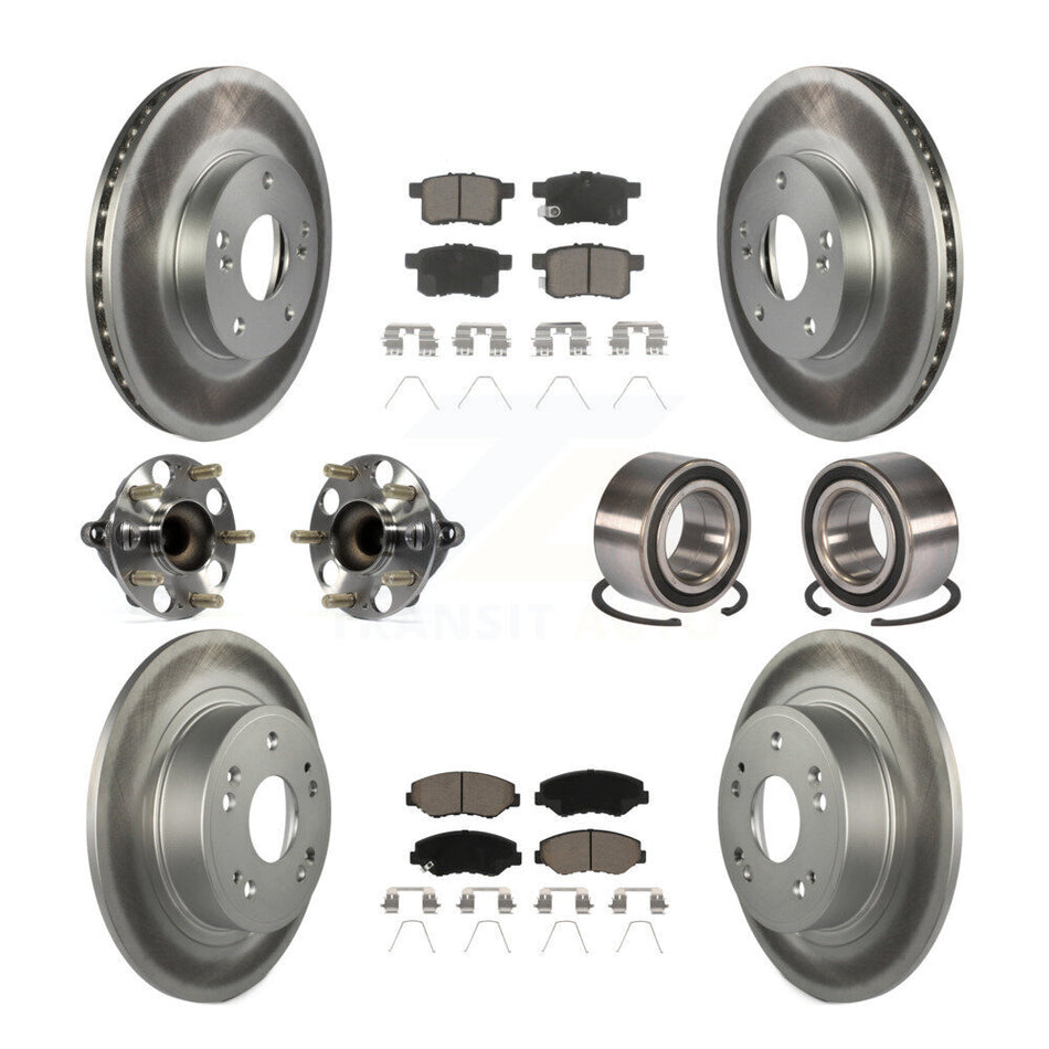 Front Rear Wheel Hub Bearings Assembly Coated Disc Brake Rotors And Ceramic Pads Kit (10Pc) For Honda Accord KBB-117831