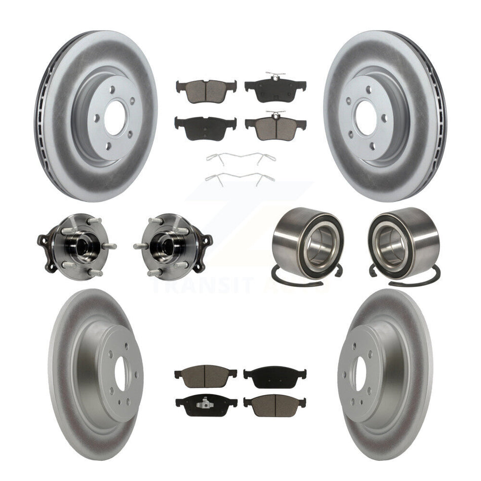 Front Rear Wheel Hub Bearings Assembly Coated Disc Brake Rotors And Ceramic Pads Kit (10Pc) For Ford Escape Lincoln MKC KBB-117842