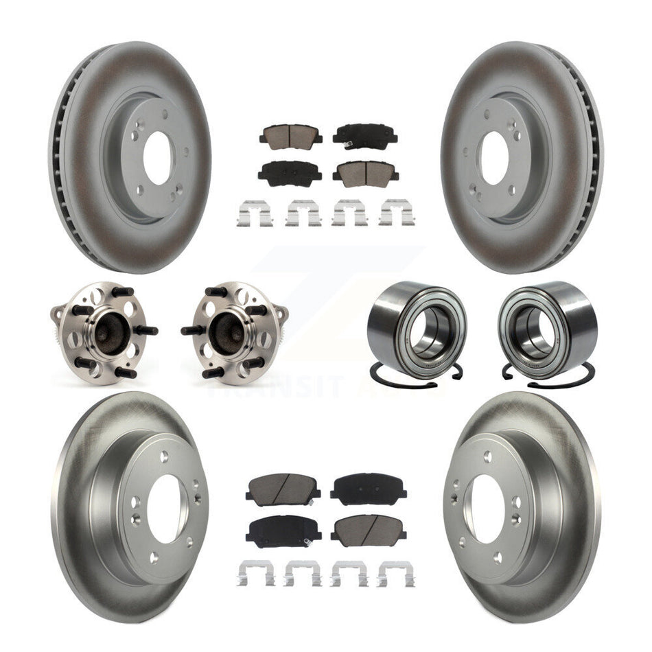 Front Rear Wheel Hub Bearings Assembly Coated Disc Brake Rotors And Ceramic Pads Kit (10Pc) For Hyundai Veloster Kia Forte Koup KBB-117846