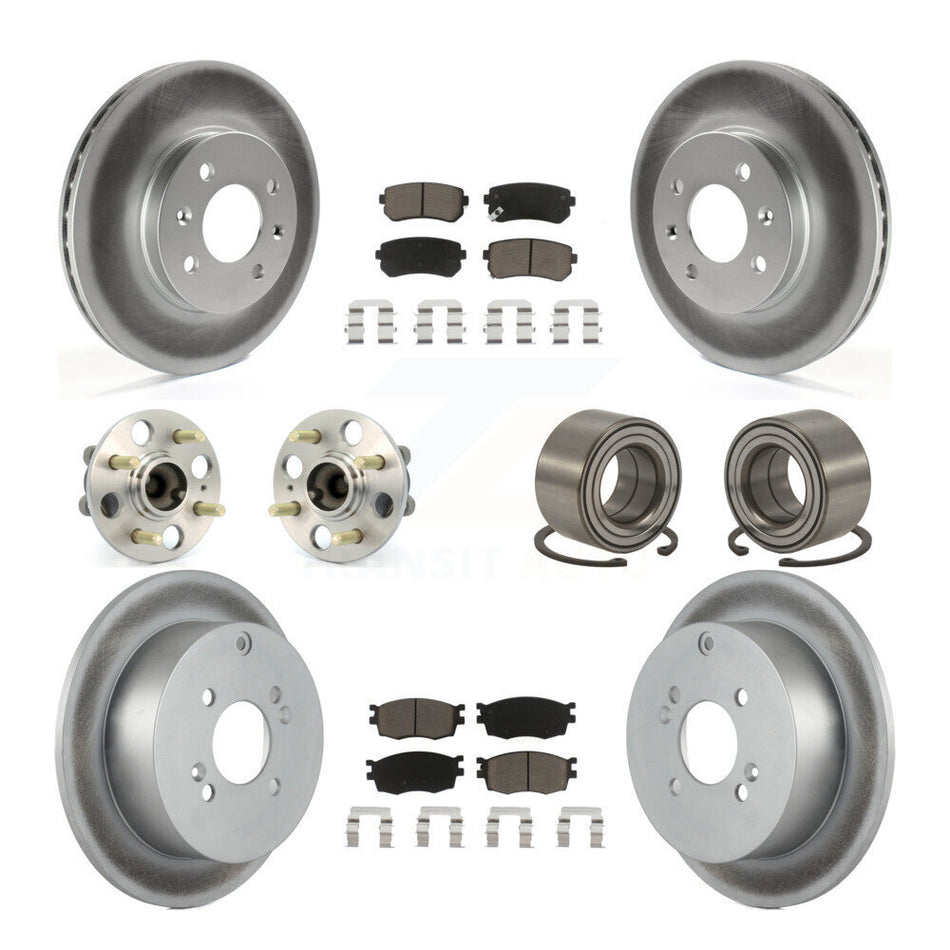 Front Rear Wheel Hub Bearings Assembly Coated Disc Brake Rotors And Ceramic Pads Kit (10Pc) For Hyundai Accent Kia Rio Rio5 KBB-117854