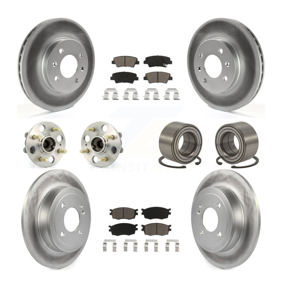 Front Rear Wheel Hub Bearings Assembly Coated Disc Brake Rotors And Ceramic Pads Kit (10Pc) For 2011 Hyundai Accent 4-Wheel ABS KBB-117857