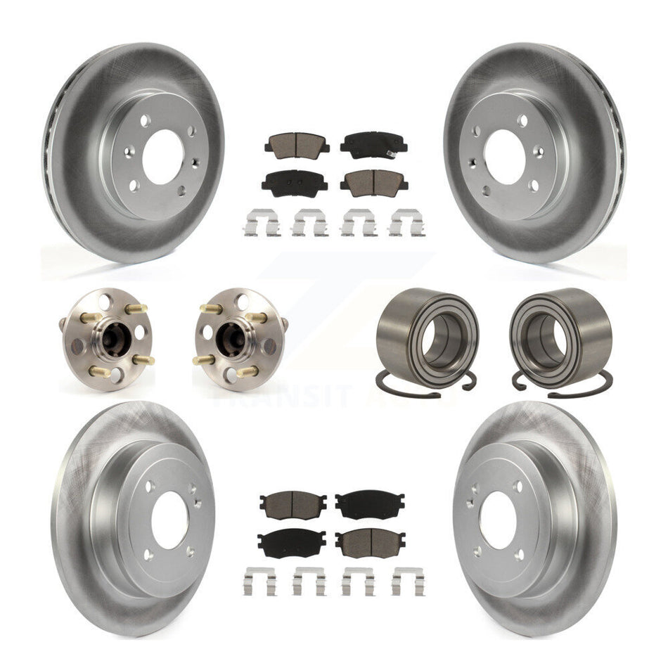 Front Rear Wheel Hub Bearings Assembly Coated Disc Brake Rotors And Ceramic Pads Kit (10Pc) For 2011 Hyundai Accent Non-ABS KBB-117858
