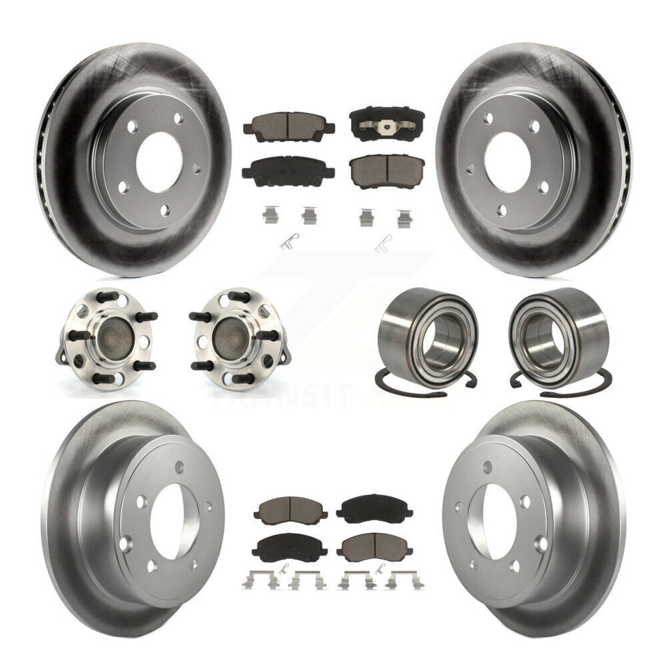 Front Rear Wheel Hub Bearings Assembly Coated Disc Brake Rotors And Ceramic Pads Kit (10Pc) For Dodge Caliber KBB-117869