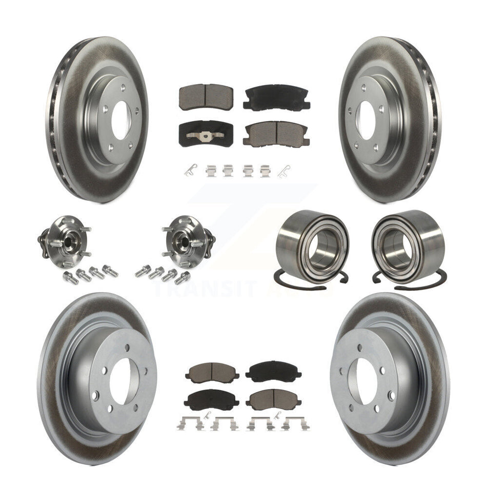 Front Rear Wheel Hub Bearings Assembly Coated Disc Brake Rotors And Ceramic Pads Kit (10Pc) For Mitsubishi Outlander Without 7 Passenger Seating KBB-117871