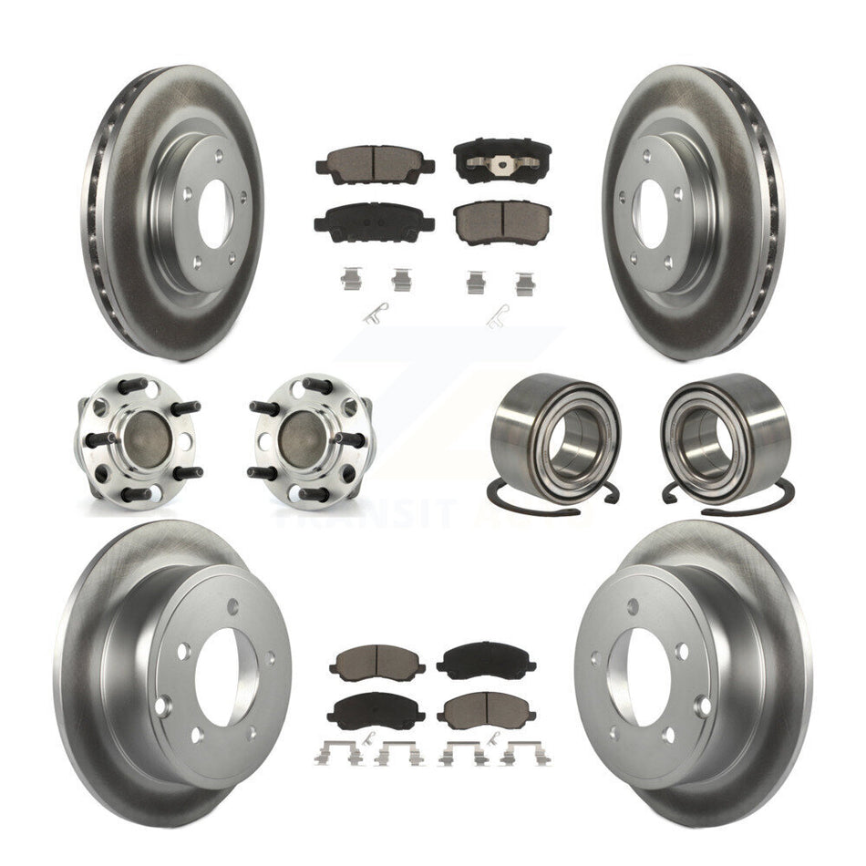 Front Rear Wheel Hub Bearings Assembly Coated Disc Brake Rotors And Ceramic Pads Kit (10Pc) For 2007 Dodge Caliber FWD with Drum rear brakes Non-ABS With 294mm Diameter Rotor KBB-117881