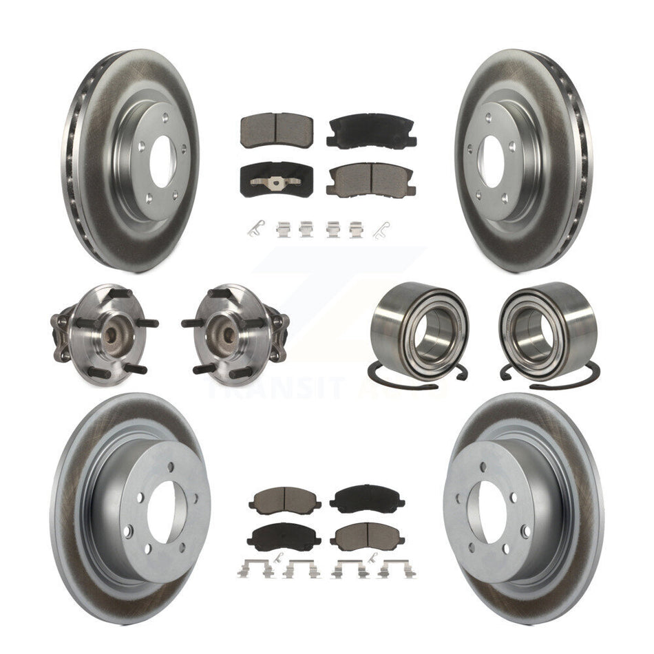 Front Rear Wheel Hub Bearings Assembly Coated Disc Brake Rotors And Ceramic Pads Kit (10Pc) For Mitsubishi Outlander RVR KBB-117882
