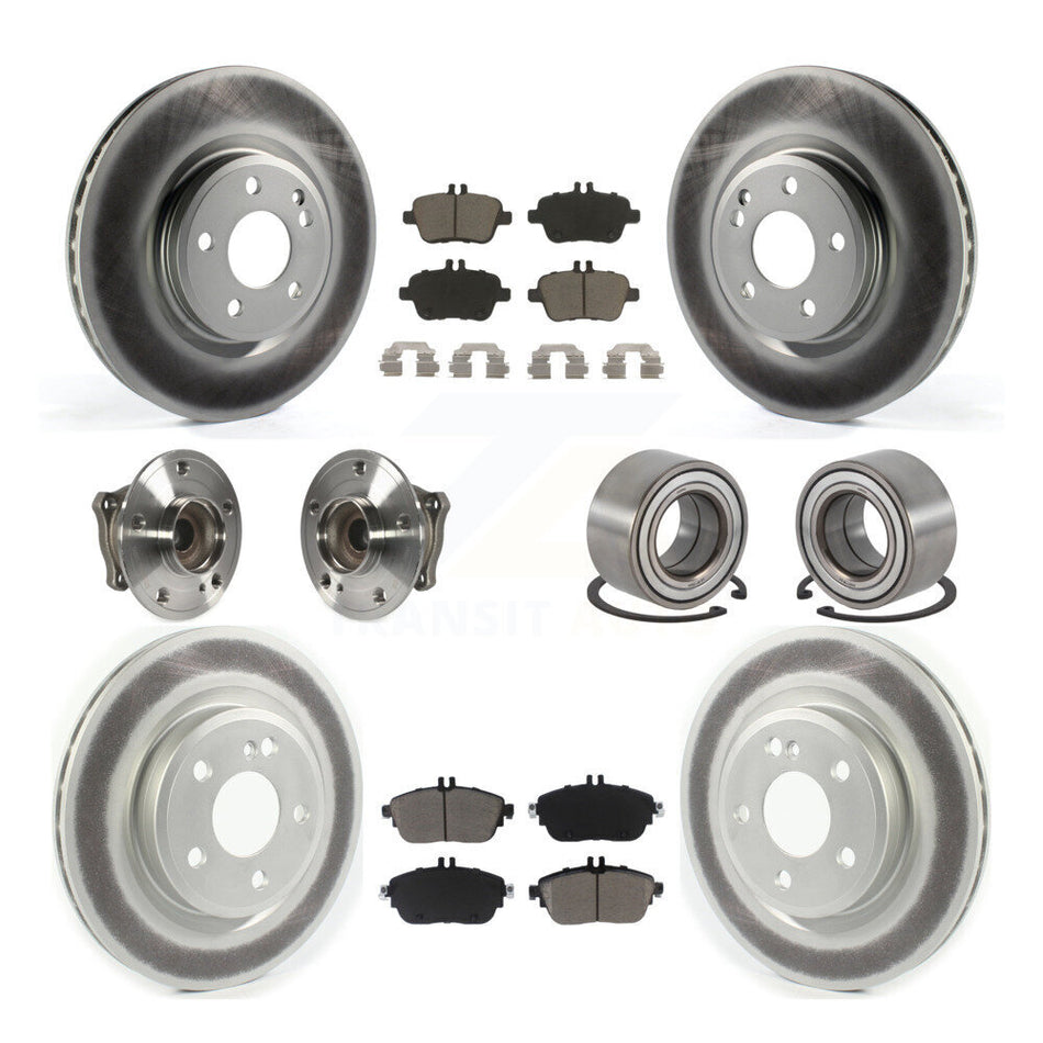 Front Rear Wheel Hub Bearings Assembly Coated Disc Brake Rotors And Ceramic Pads Kit (10Pc) For 2015-2017 Mercedes-Benz GLA250 FWD With Vented KBB-117903